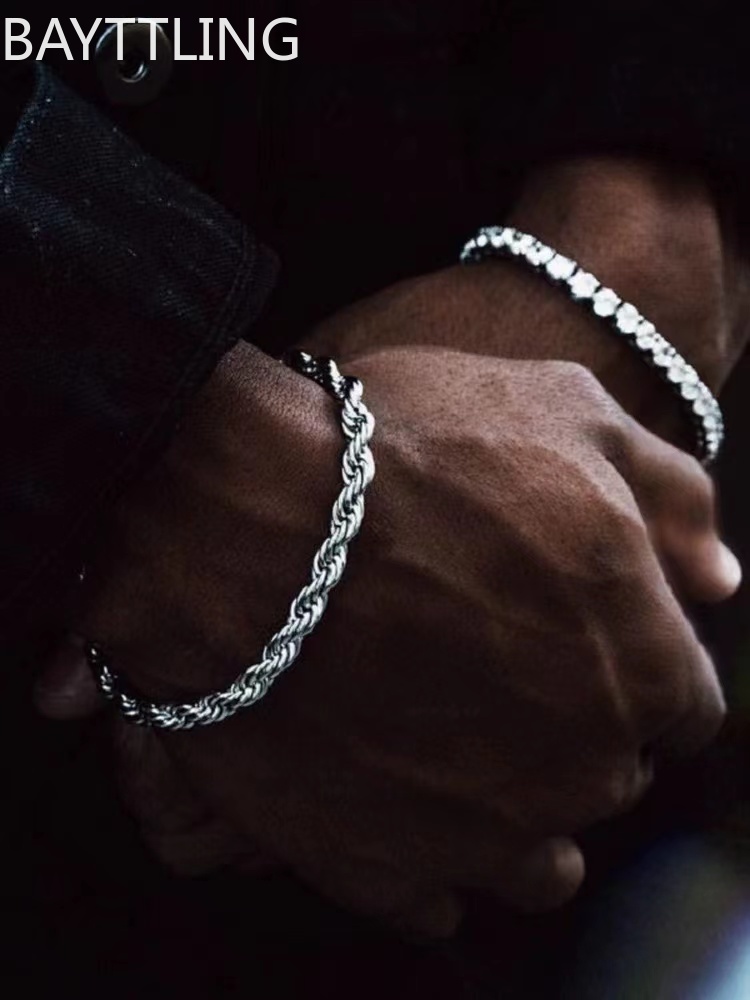 Men Accessories Chain And Bracelet - Bracciale a catena intrecciata in argento